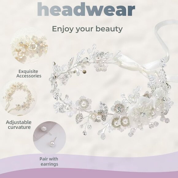 Bridal Pearl Flower Hairband for Girls Women Wedding Accessories Crystal main image 5